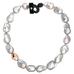 South Sea Grey Baroque Pearl with Pink Gold Necklace
