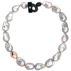 South Sea Grey Baroque Pearl with Pink Gold Necklace