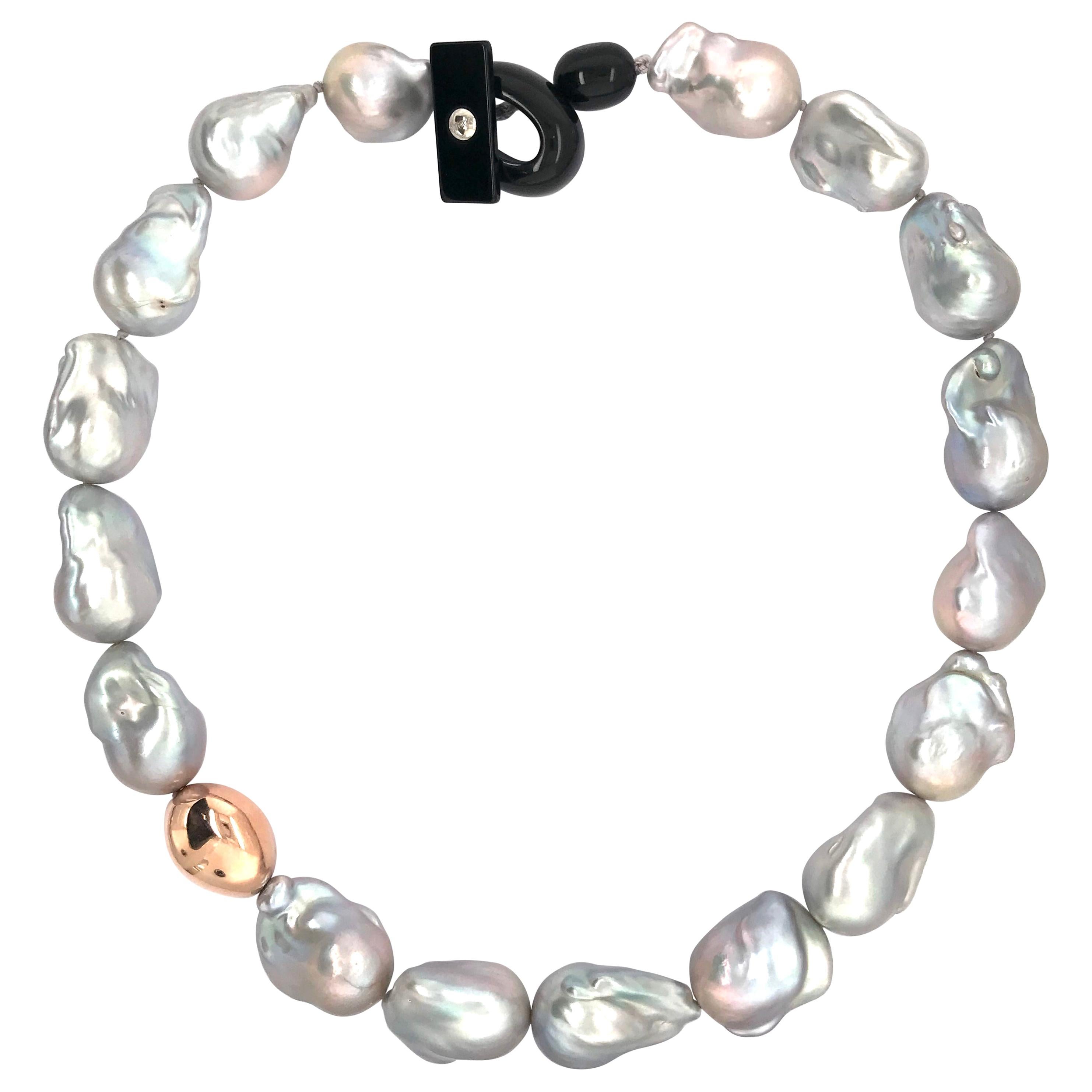 South Sea Grey Baroque Pearl with Pink Gold Necklace