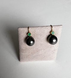 South Sea Grey Pearls and Emerald Earrings 22 Karat Gold
