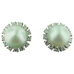South Sea Mabe Pearl and Diamond Earrings South Sea Mabe Pearl and Diamond Earrings