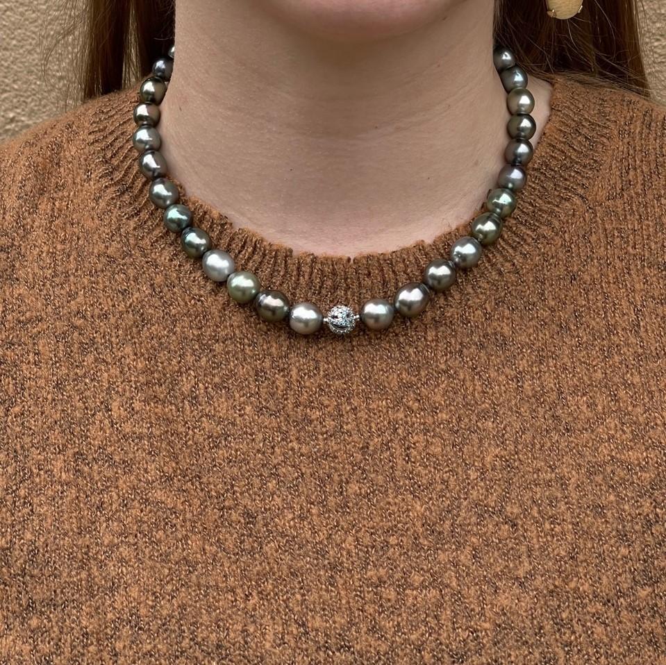 Women's South Sea Multi Black Pearl Necklace with an Blue and White Diamond Clasp