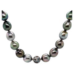 South Sea Multi Black Pearl Necklace with an Blue and White Diamond Clasp