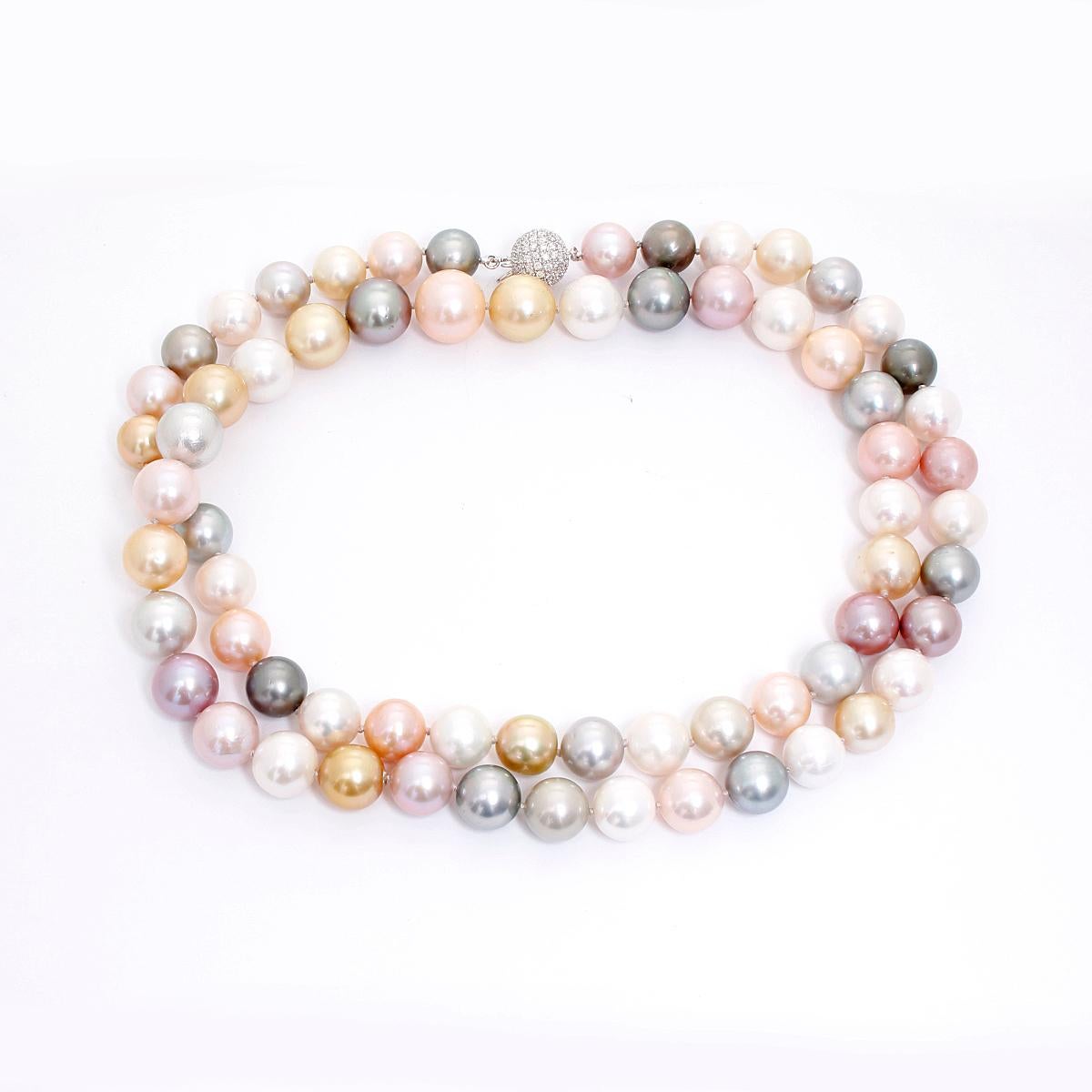 Women's South Sea Multi-Color Pearl Necklace with Diamond Clasp