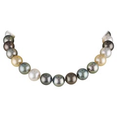 South Sea Multi-Color Round Pearl Choker Necklace With 18KY Diamond Ball Clasp