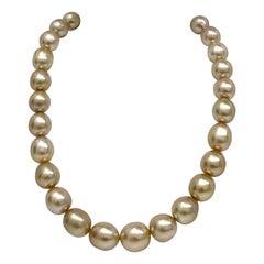 South Sea Oval Pearl Necklace with Gold Clasp