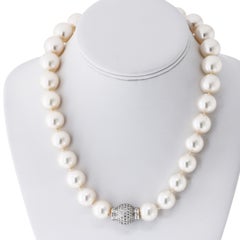 South Sea Pearl 13x17mm 18-inch Long Diamond Clasp Necklace