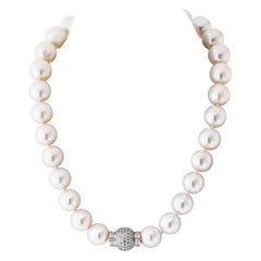 South Sea Pearl 13x17mm 18-inch Long Diamond Clasp Necklace
