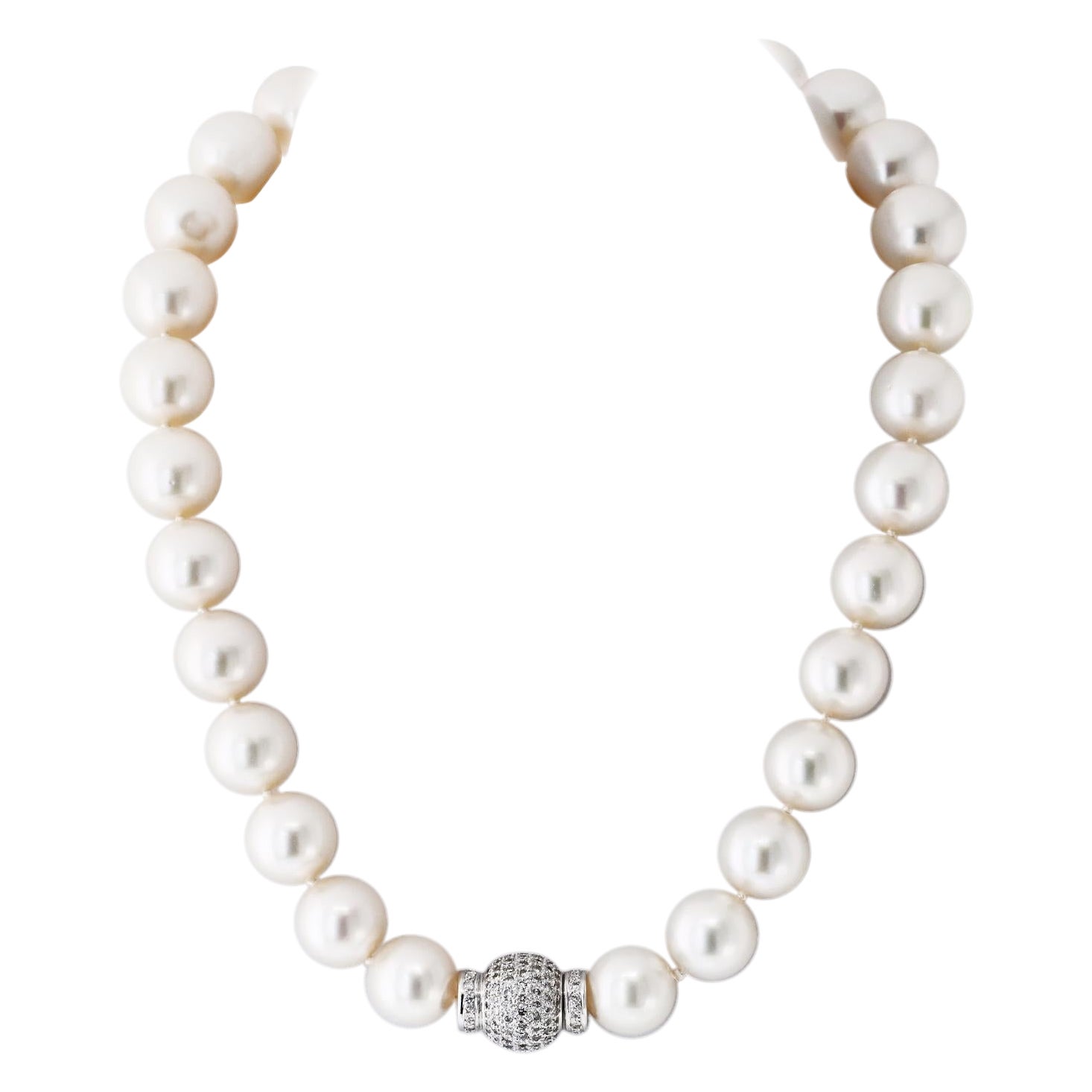 Pre-owned David Webb South Sea Pearl 13x17mm 18-inch Long Diamond Clasp Necklace In Multi