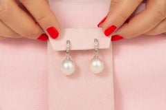 South Sea Pearl 14.5mm Diamond Hoop Drop Earrings Design by Ella Gafter