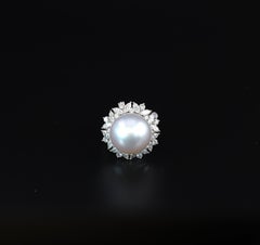 Südseeperle (14mm) und Diamantring, tragbar als Anhänger, Japan PEPCA Cert.