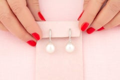 South Sea Pearl 14mm Diamond Hoop Drop Earrings Design by Ella Gafter