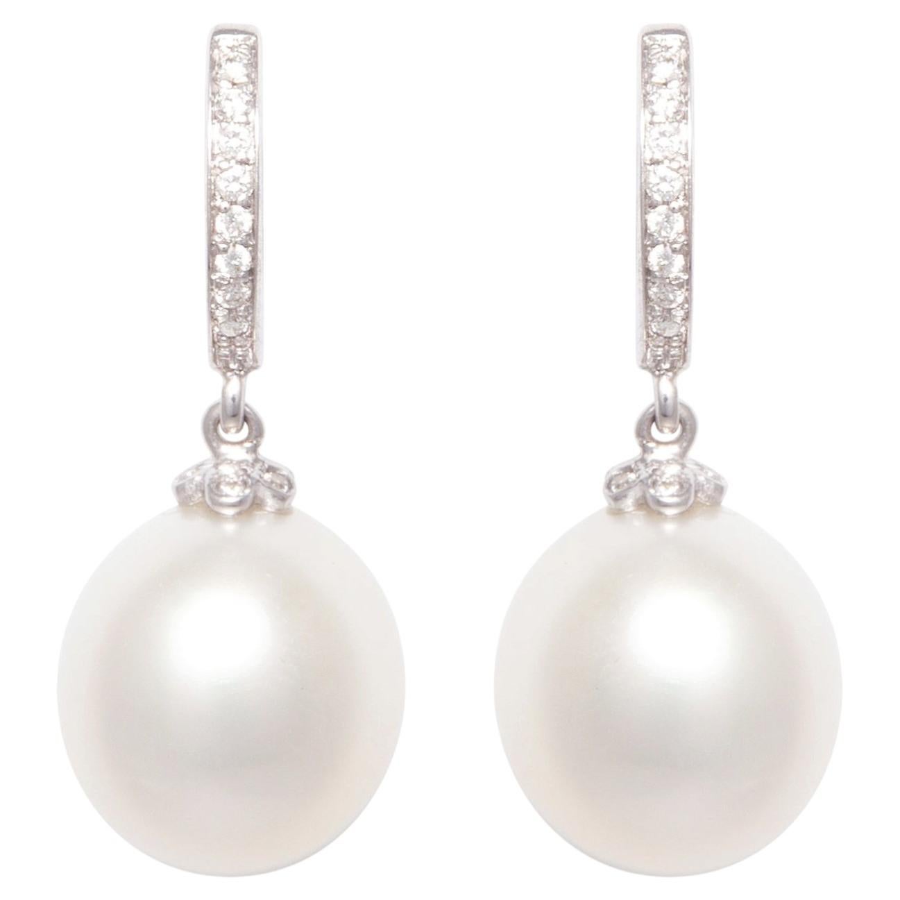 Südseeperle 14 mm Diamant-Creolen-Tropfen-Ohrringe Design von Ella Gafter