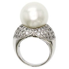 South Sea Pearl 15MM & Diamond Pave 14K White Gold Solitaire Ring
