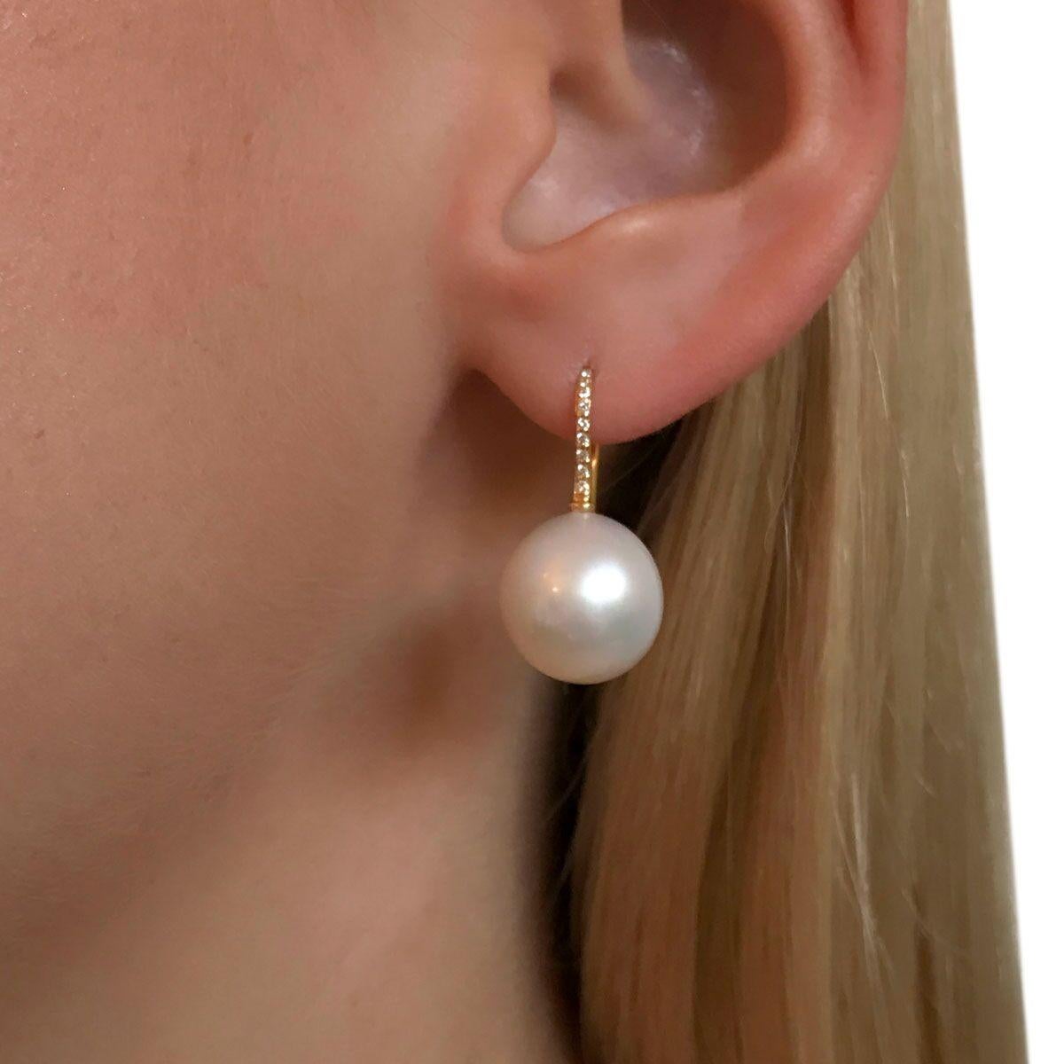 South Sea Pearl and 18 Karat Yellow Gold Diamond Set Hook Drop Earrings 1