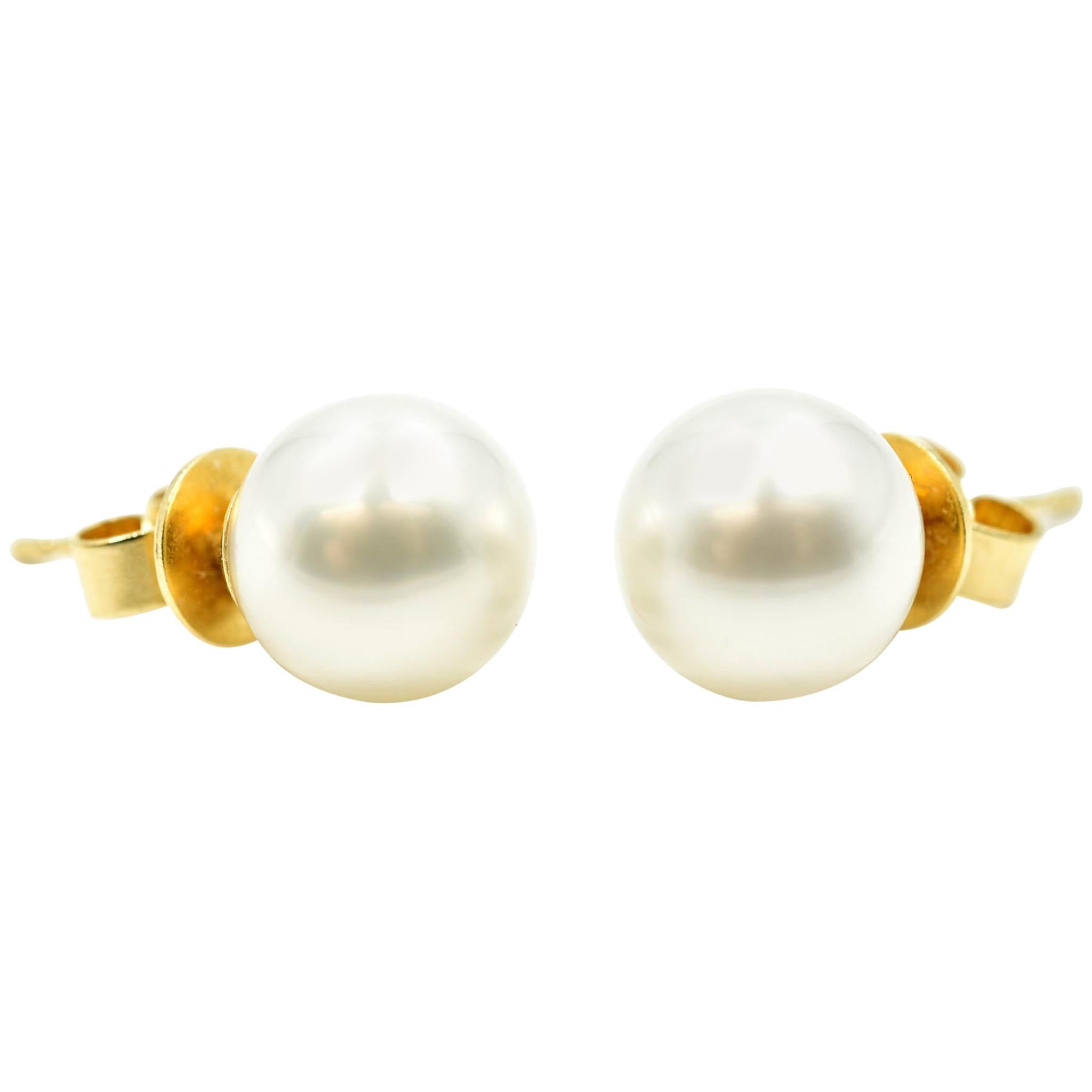 South Sea Pearl, 18 Karat Yellow Gold Stud Earrings