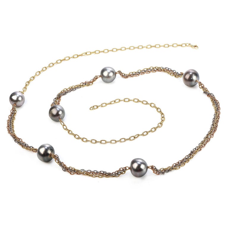 South Sea Pearl 18k TriTone Gold Link Chain Necklace For Sale at 1stDibs