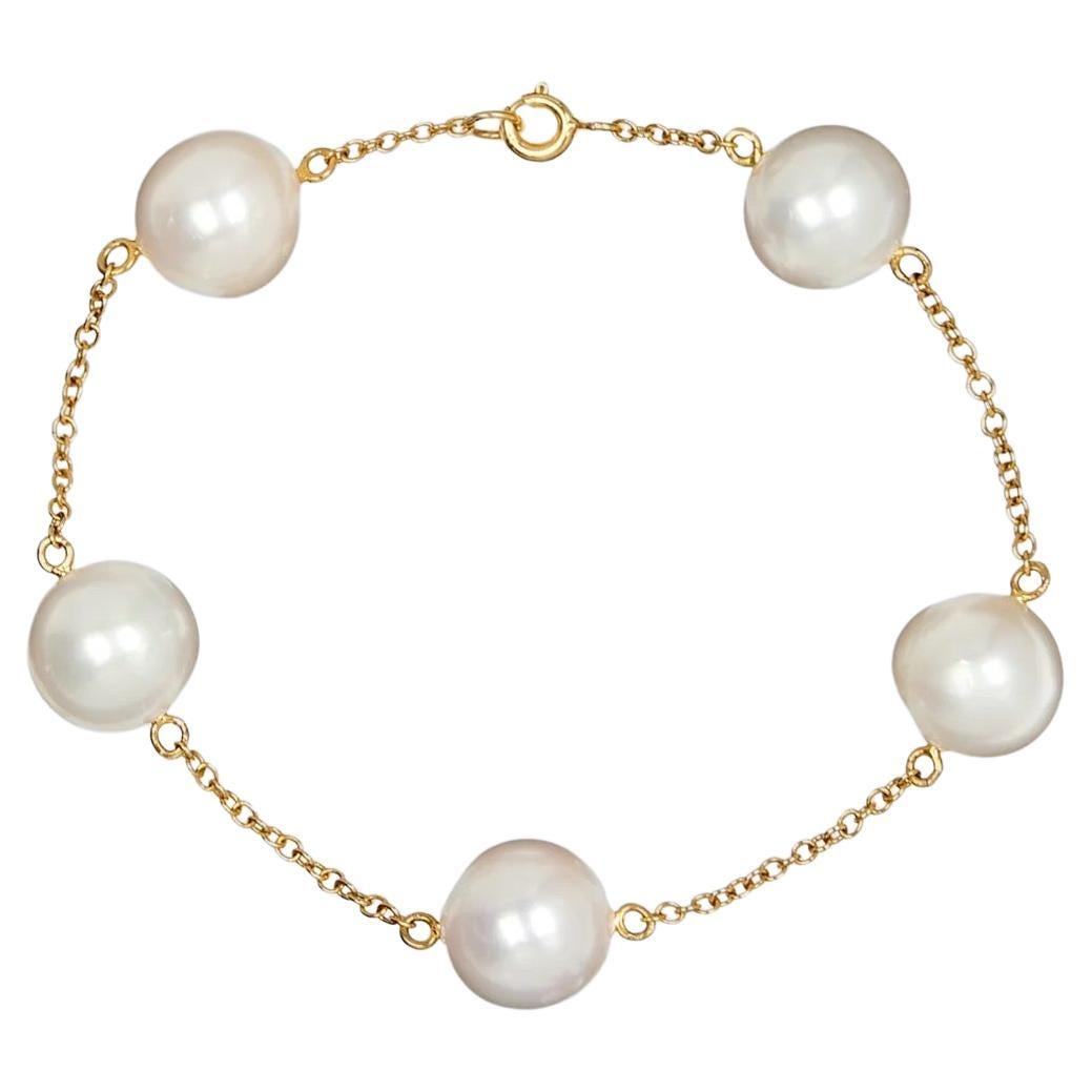 South Sea Pearl 18K Yellow Gold Chain Bracelet For Sale