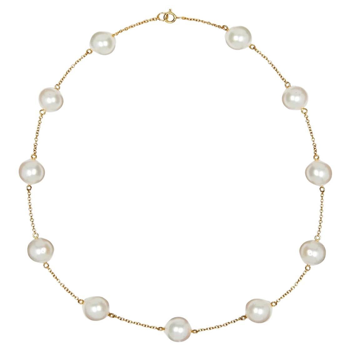 South Sea Pearl 18K Yellow Gold Chain Necklace For Sale