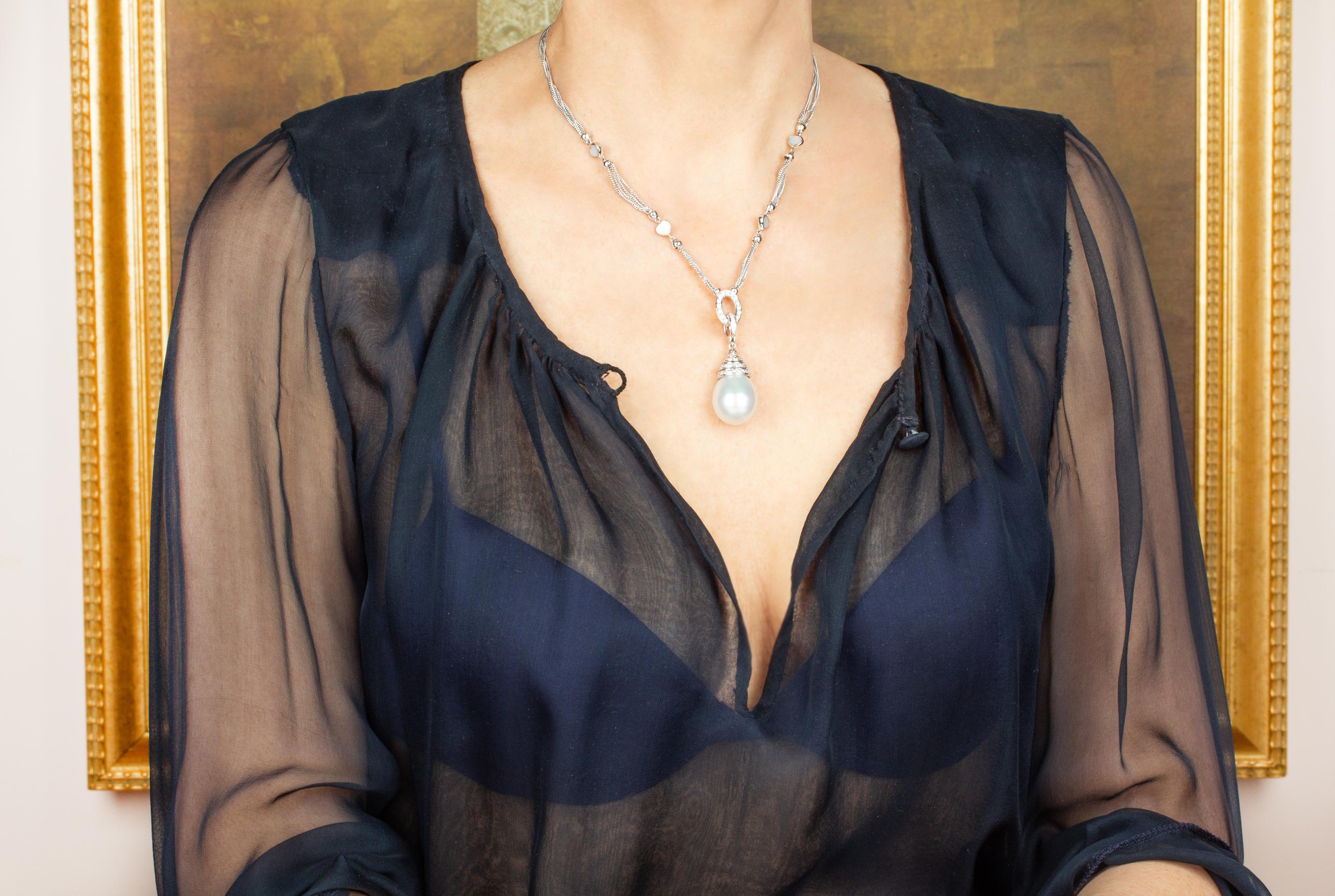 South Sea Pearl 21 x 17mm Diamond Pendant Necklace Design by Ella Gafter For Sale 4