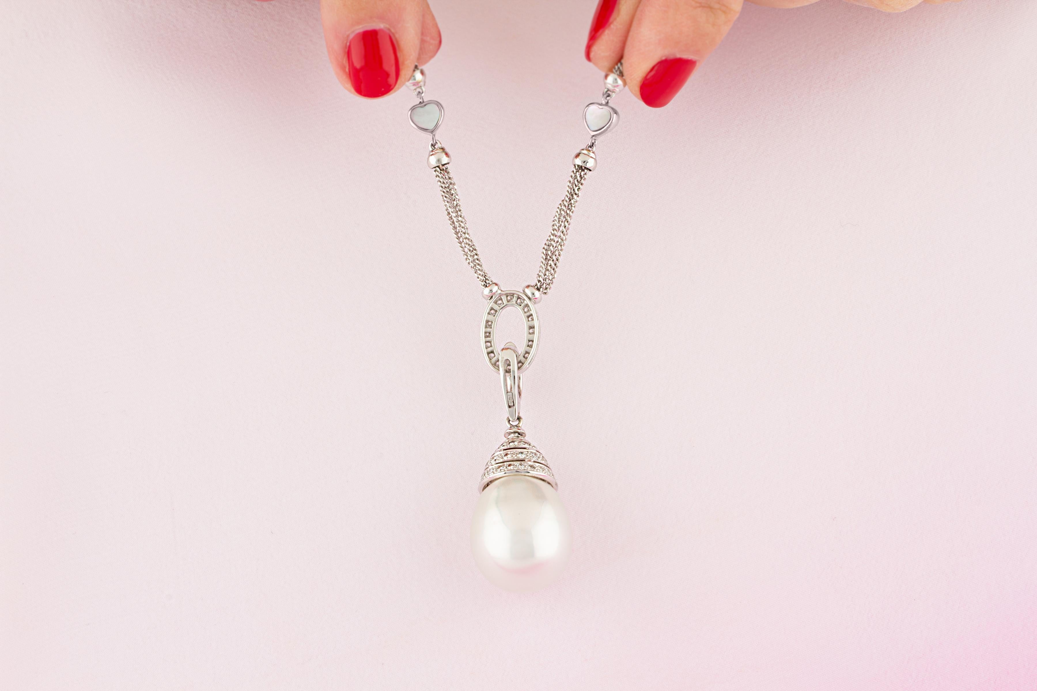 Artist South Sea Pearl 21 x 17mm Diamond Pendant Necklace Design by Ella Gafter For Sale