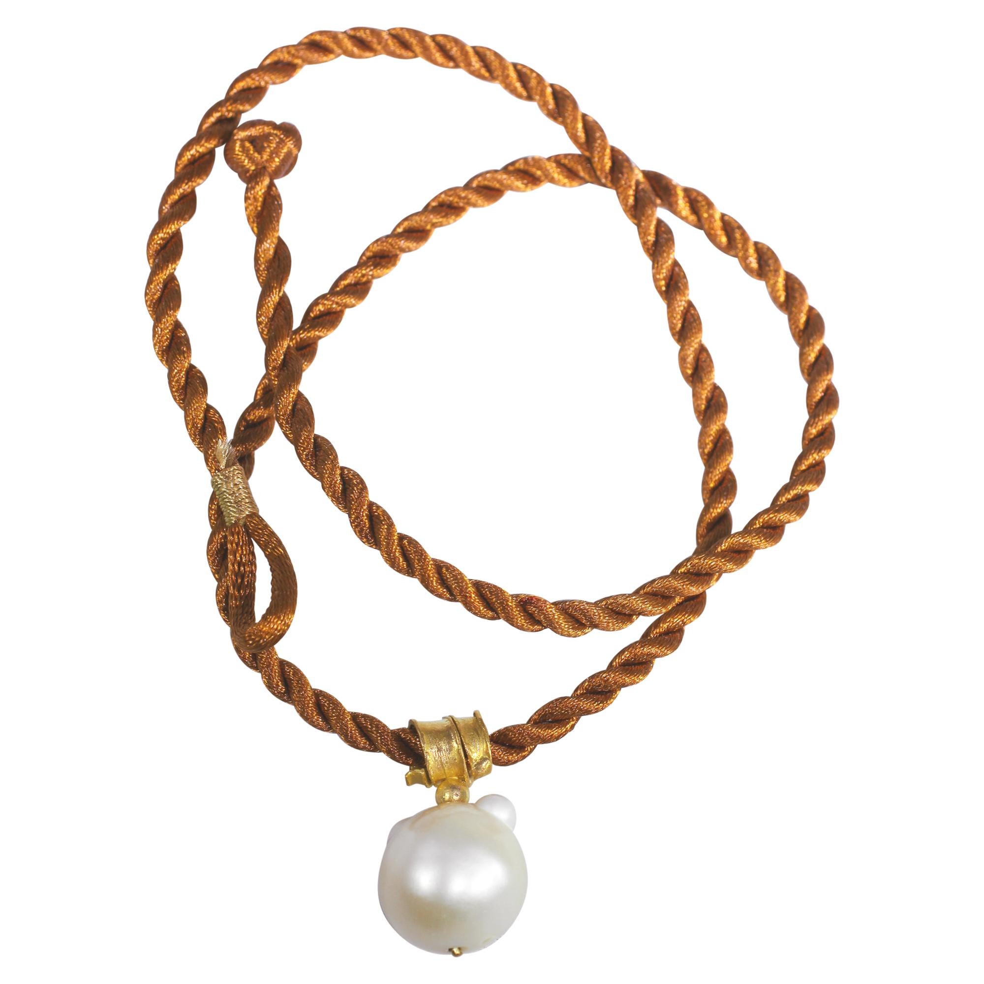 South Sea Pearl 22 Karat Gold Pendant Organic Handmade Designer Choker Necklace