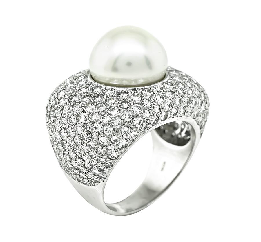 Goldring mit Südseeperlen und 4,50 Karat Diamant (Rundschliff) im Angebot