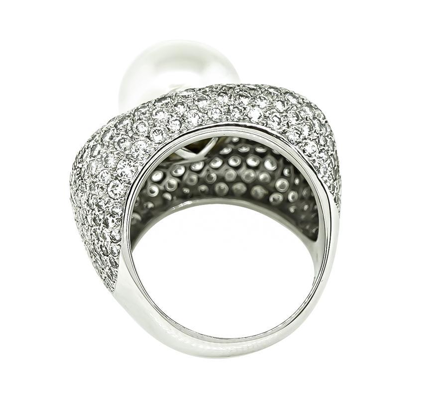 Goldring mit Südseeperlen und 4,50 Karat Diamant im Zustand „Gut“ im Angebot in New York, NY