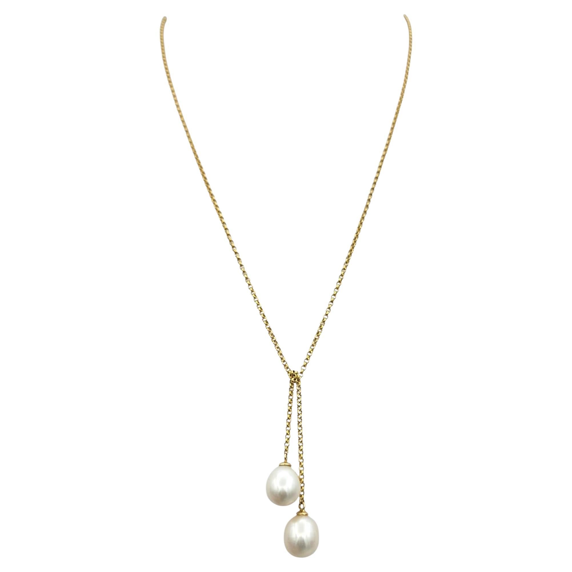 South Sea Pearl Adjustable Self Tie Lariat Necklace in 18 Karat Yellow Gold