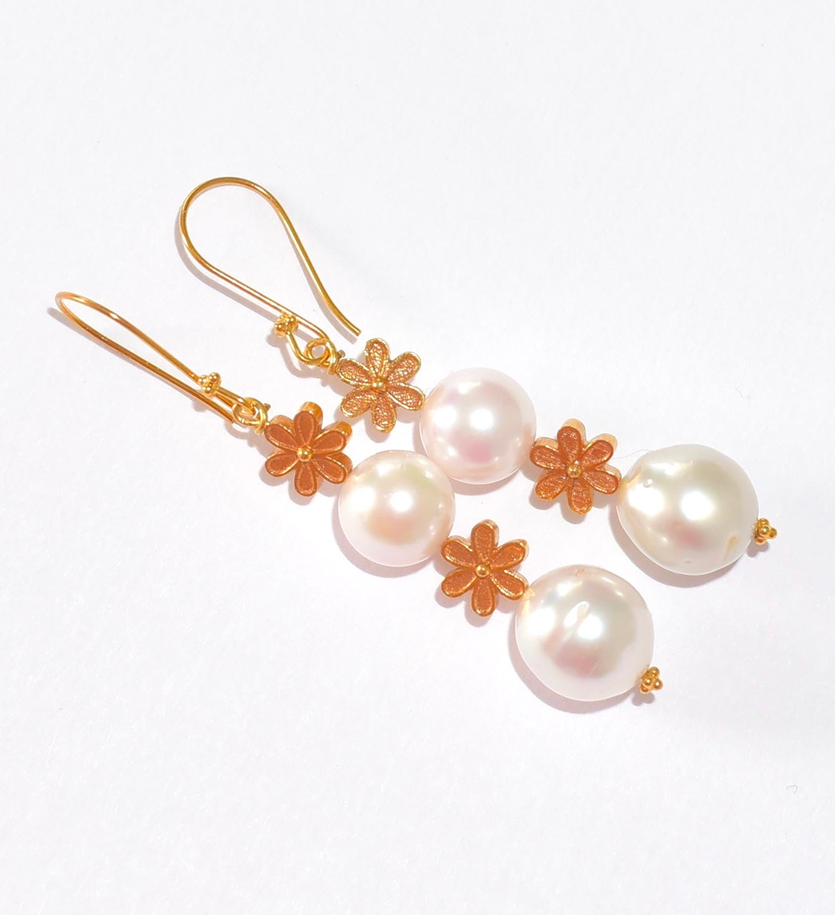 Round Cut South Sea Pearl, Akoya Pearl Earrings in 18K Solid Yellow Gold