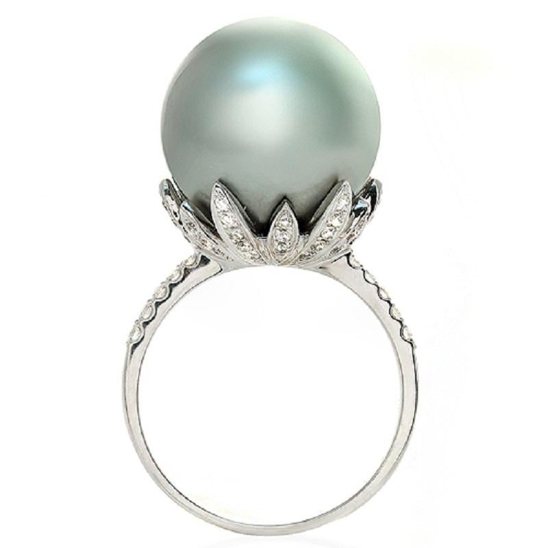 South Sea Pearl and 0.35 Carat Diamonds in 18 Karat White Gold Ring For Sale