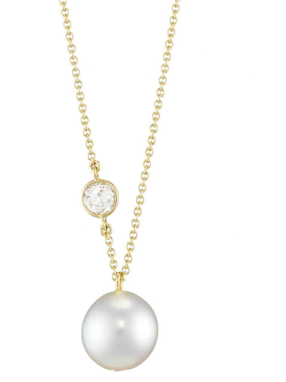 South Sea Pearl and .15 Carat Rose Cut Diamond Necklace In New Condition For Sale In New York, NY