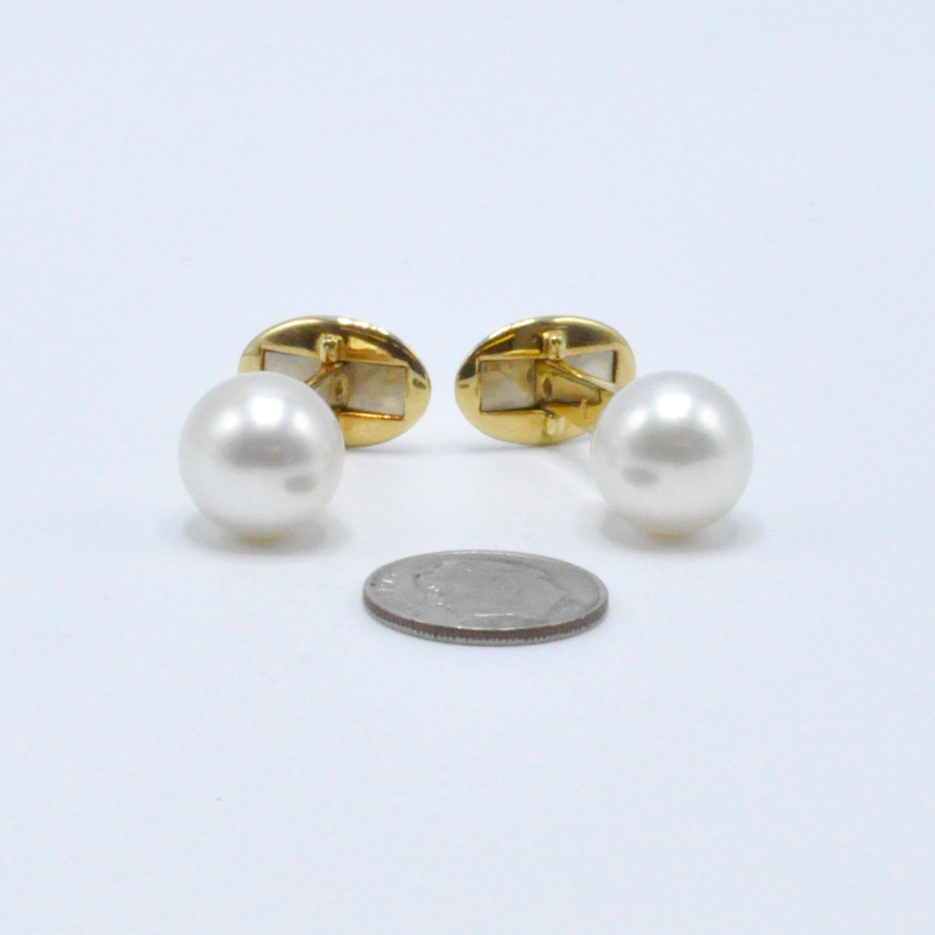 Women's or Men's South Sea Pearl and Yellow Gold Cufflinks