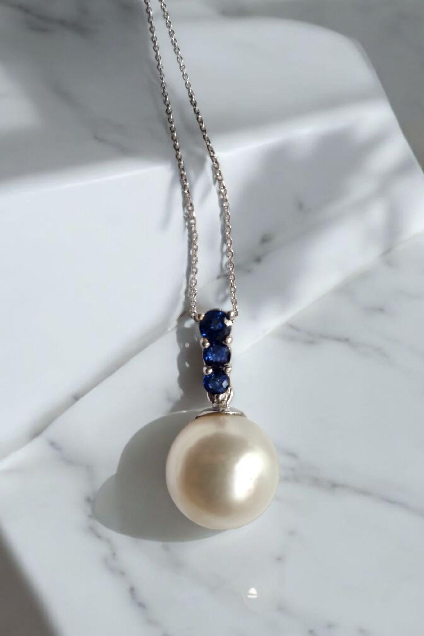 South Sea Pearl and Blue Sapphire Pendant GIA Certified For Sale 5