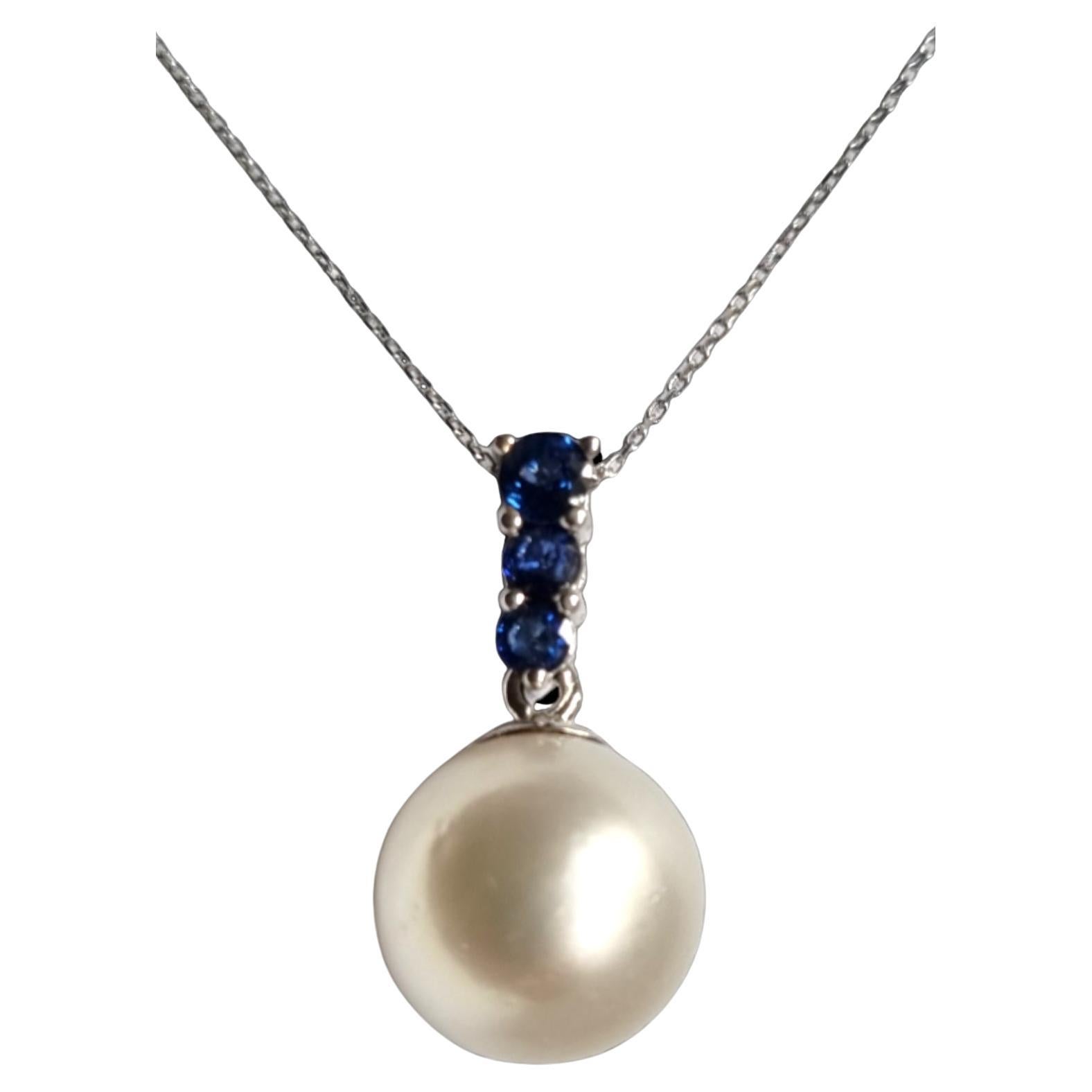 South Sea Pearl and Blue Sapphire Pendant GIA Certified