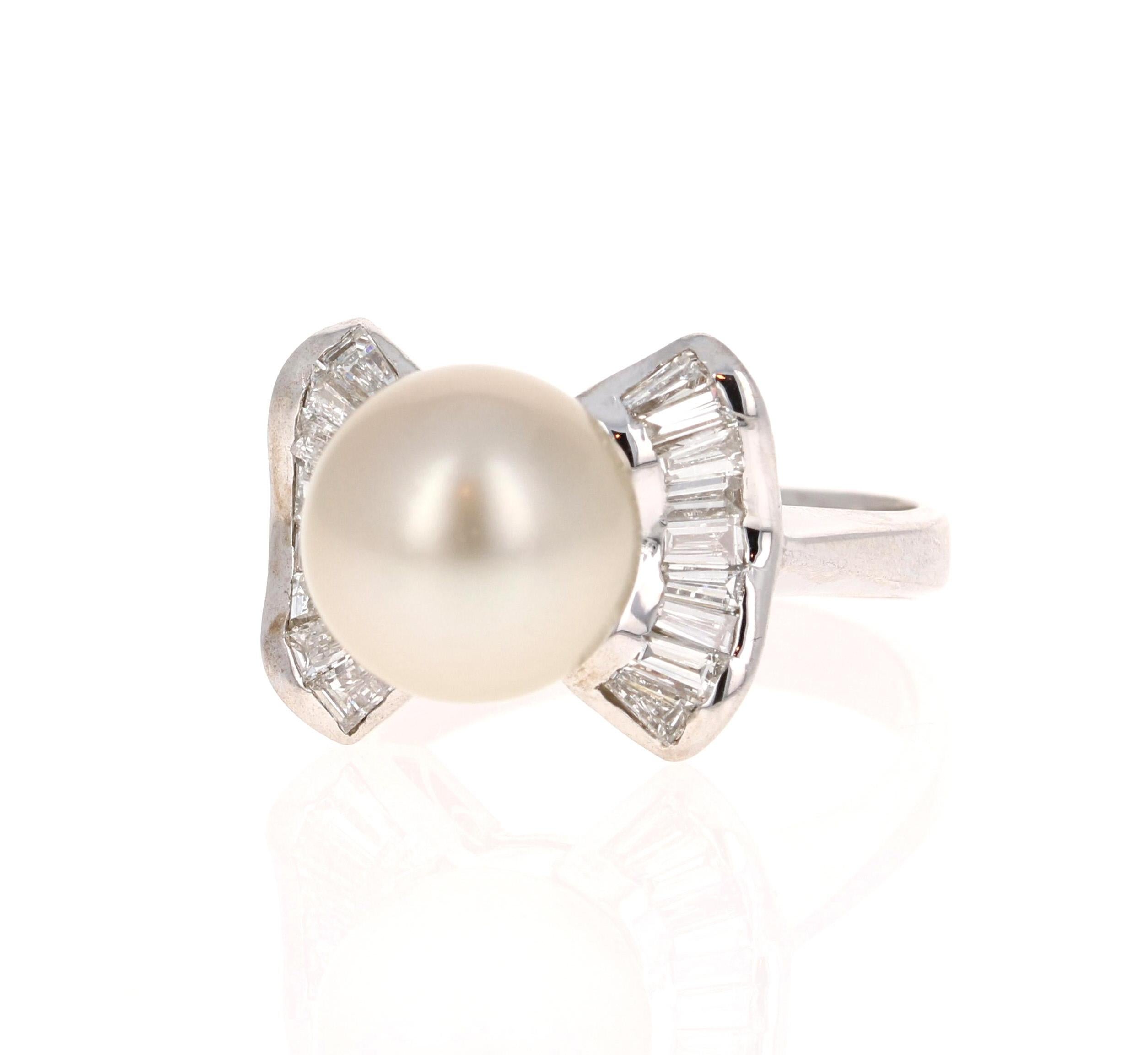 Modern South Sea Pearl and Diamond 14 Karat White Gold Cocktail Ring