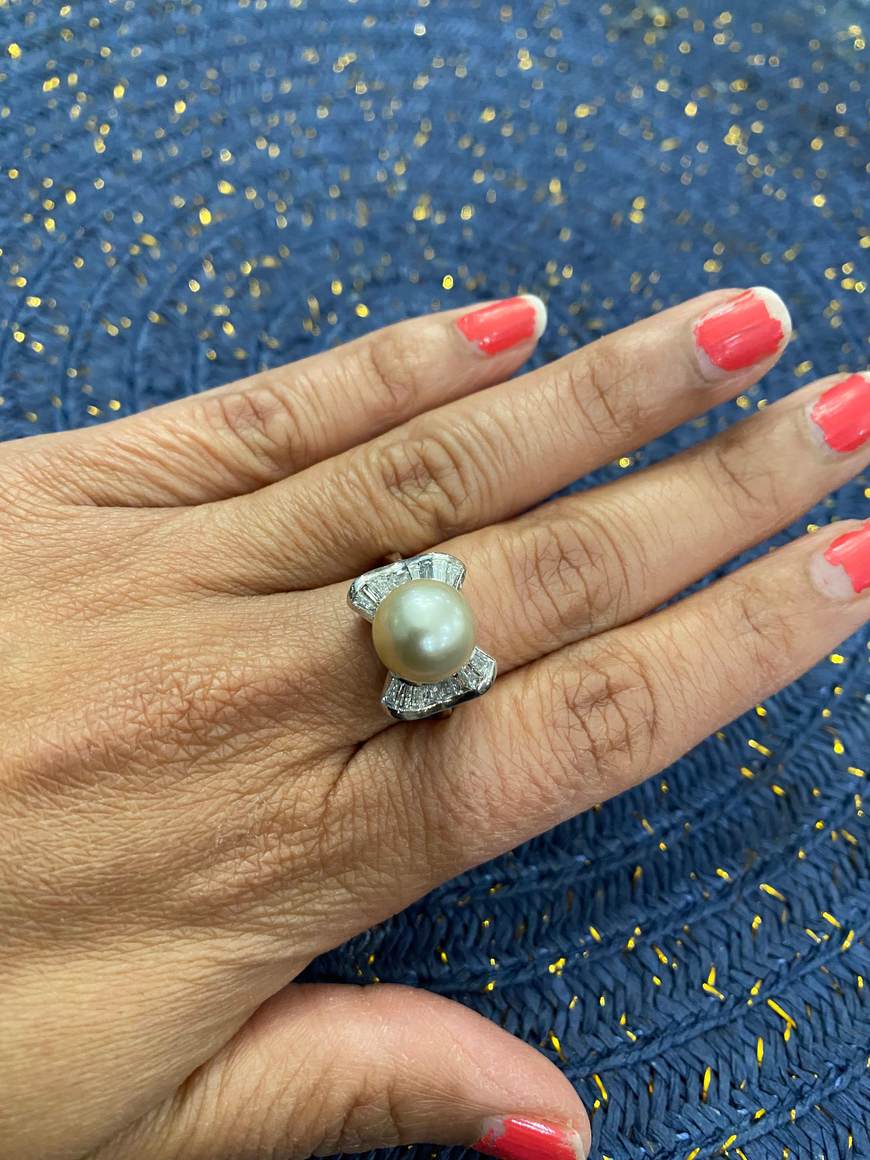 Women's South Sea Pearl and Diamond 14 Karat White Gold Cocktail Ring