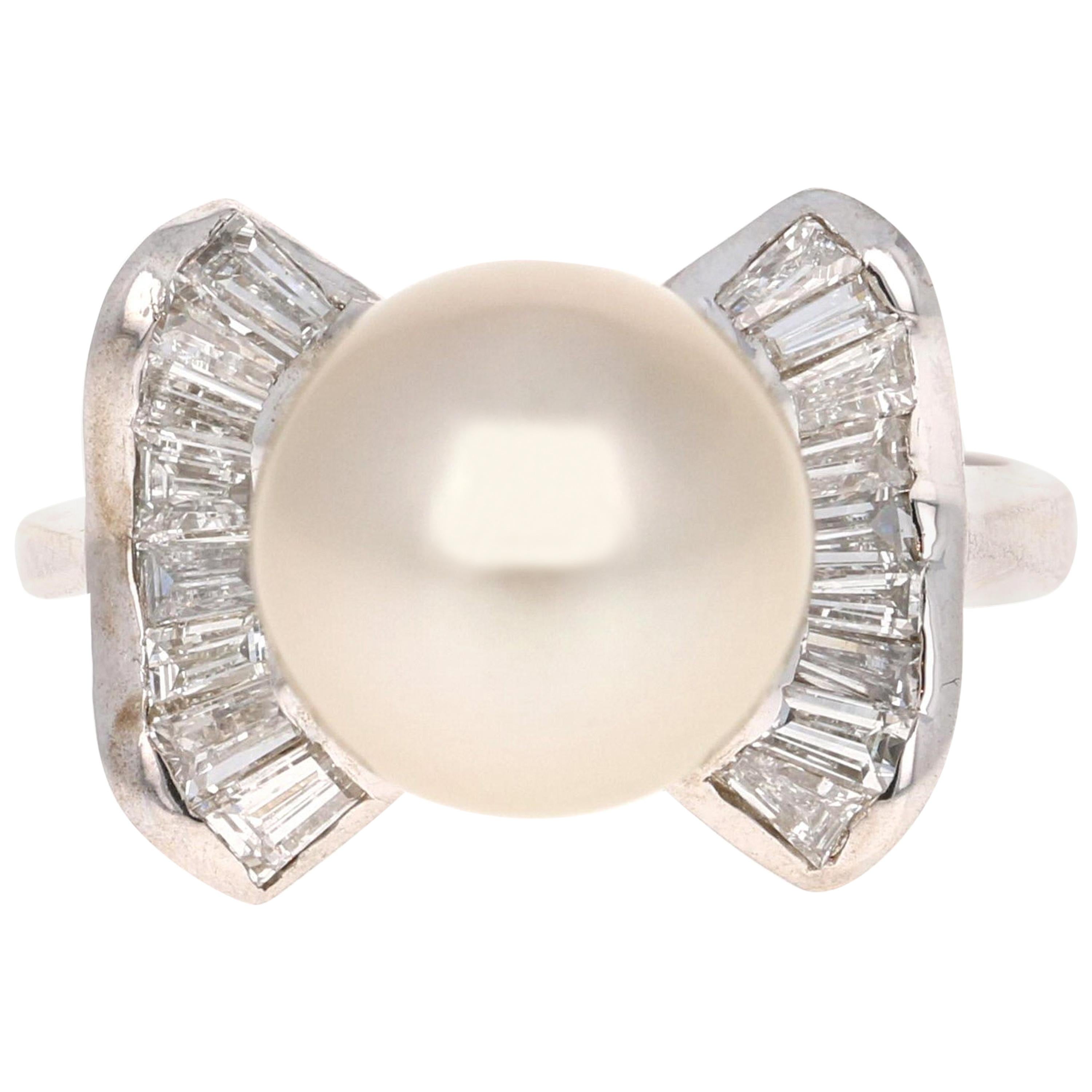 South Sea Pearl and Diamond 14 Karat White Gold Cocktail Ring