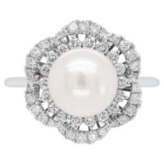 Retro South Sea Pearl and Diamond 18 Carat White Gold Ballerina Cluster Ring