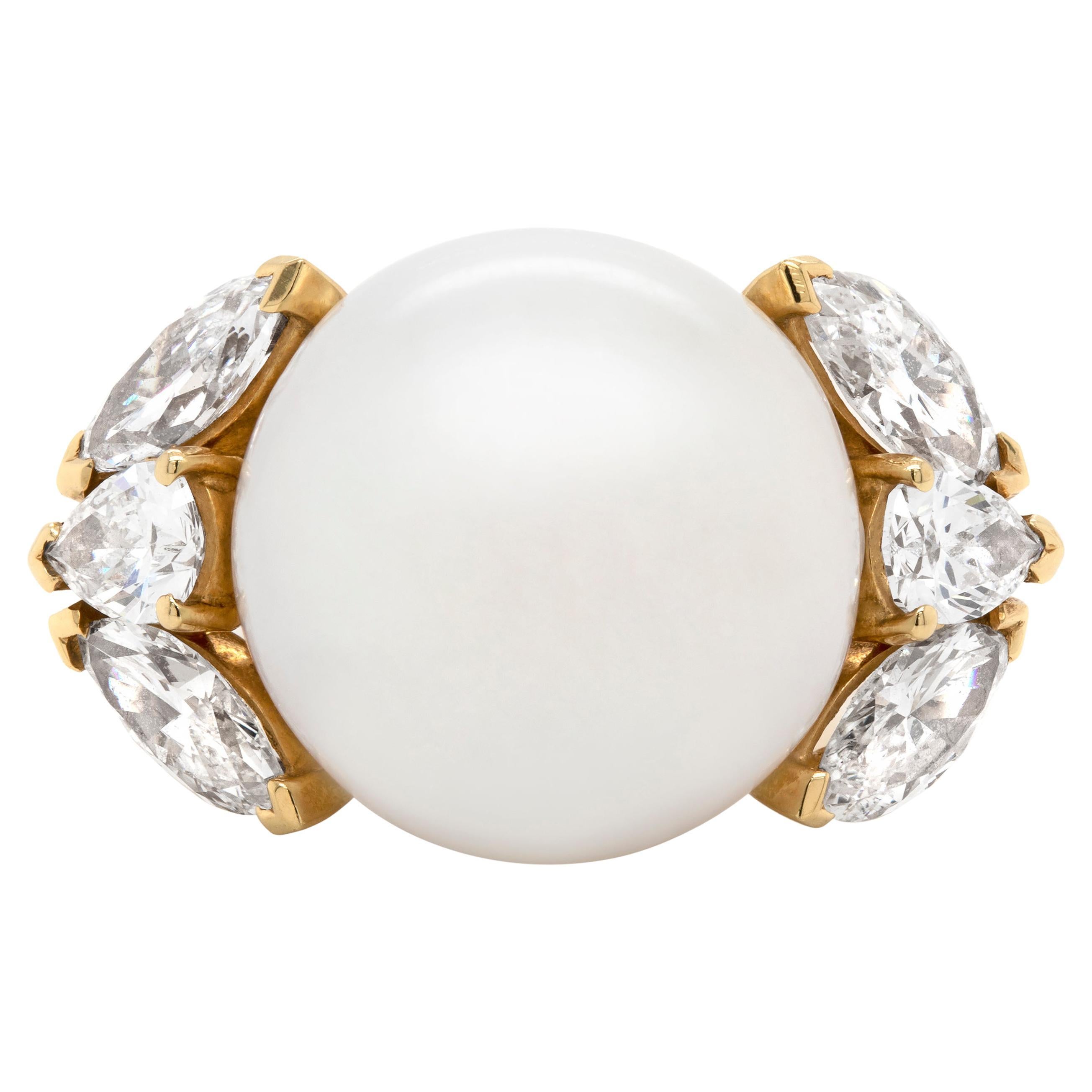 South Sea Pearl and Diamond 18 Carat Yellow Gold Cocktail Ring For Sale