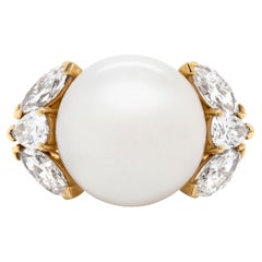 South Sea Pearl and Diamond 18 Carat Yellow Gold Cocktail Ring