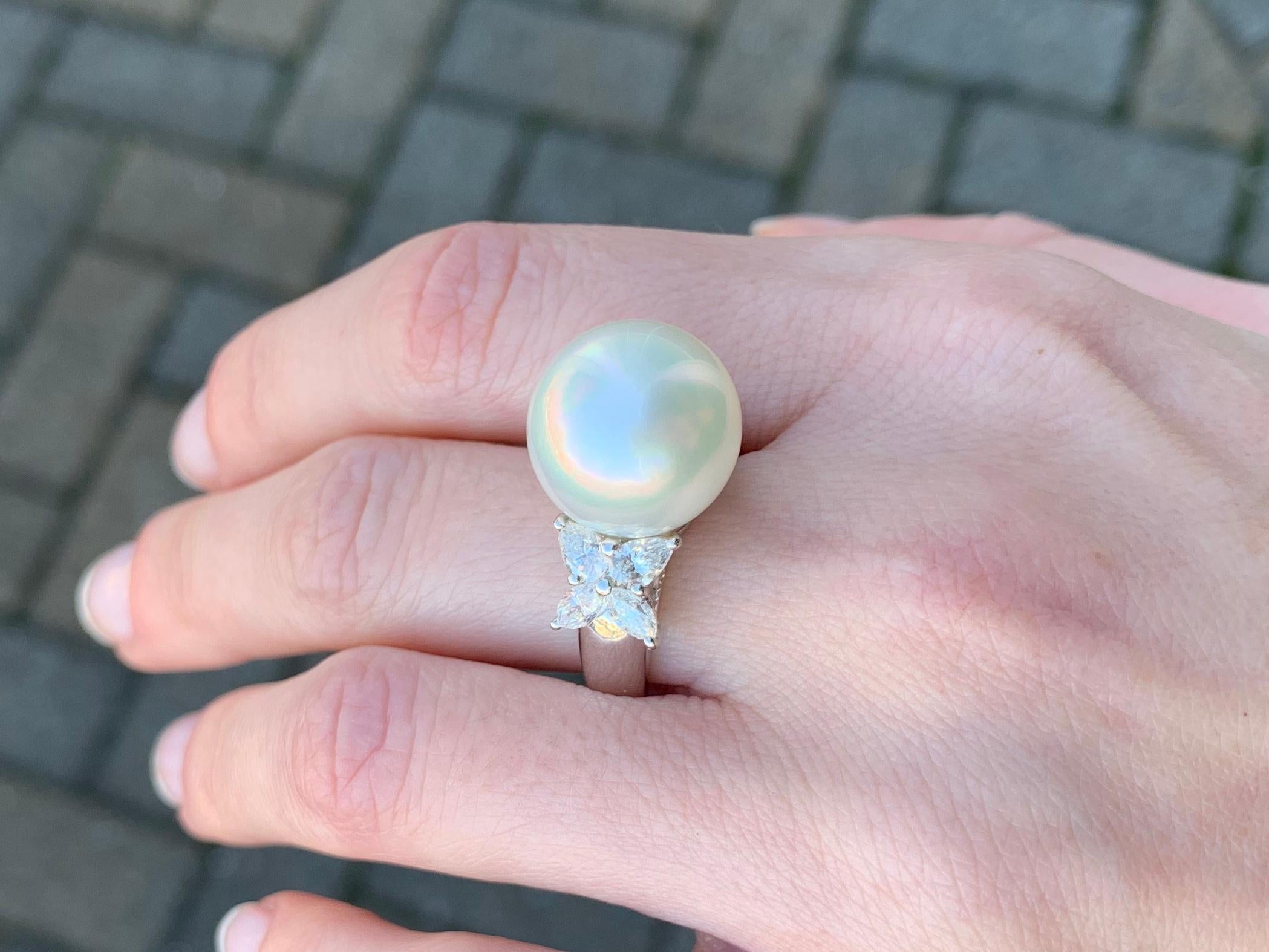South Sea Pearl and Diamond 18 Karat White Gold Cocktail Ring For Sale 5