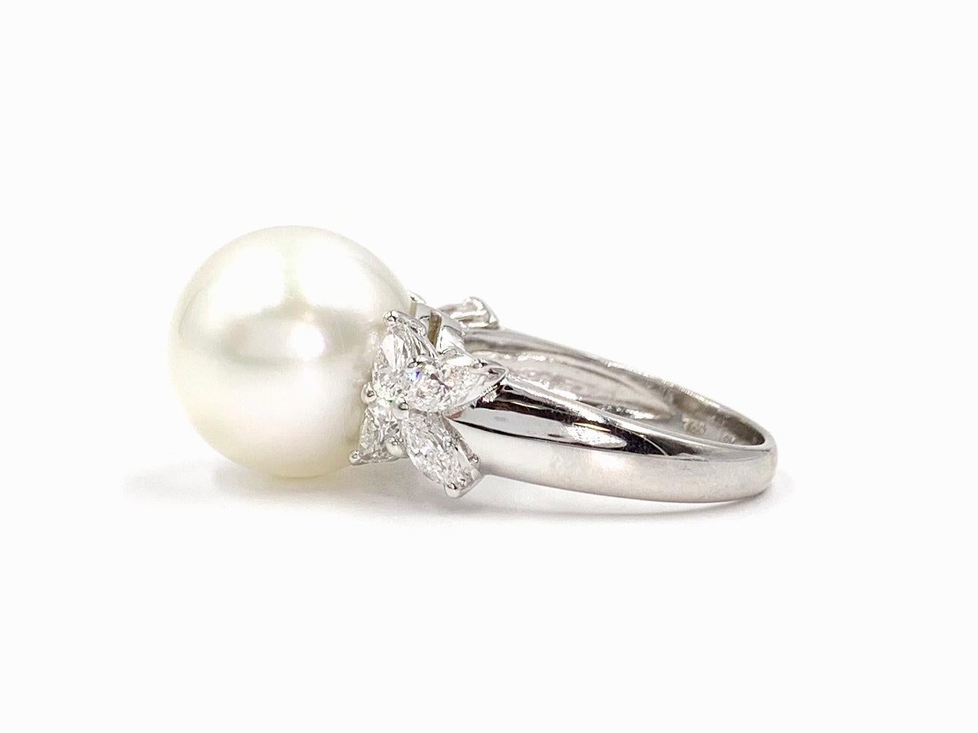 Women's South Sea Pearl and Diamond 18 Karat White Gold Cocktail Ring For Sale