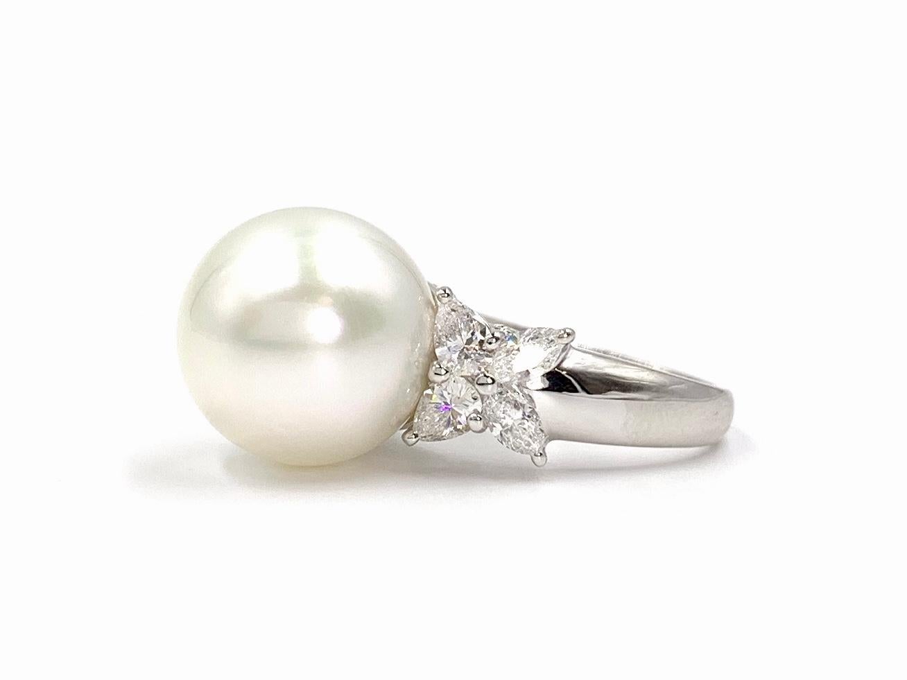 South Sea Pearl and Diamond 18 Karat White Gold Cocktail Ring For Sale 1
