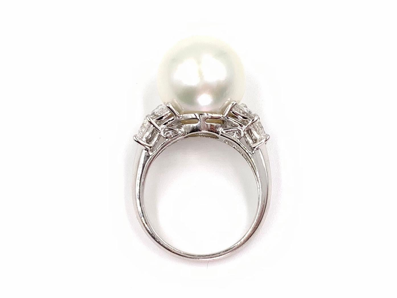 South Sea Pearl and Diamond 18 Karat White Gold Cocktail Ring For Sale 2