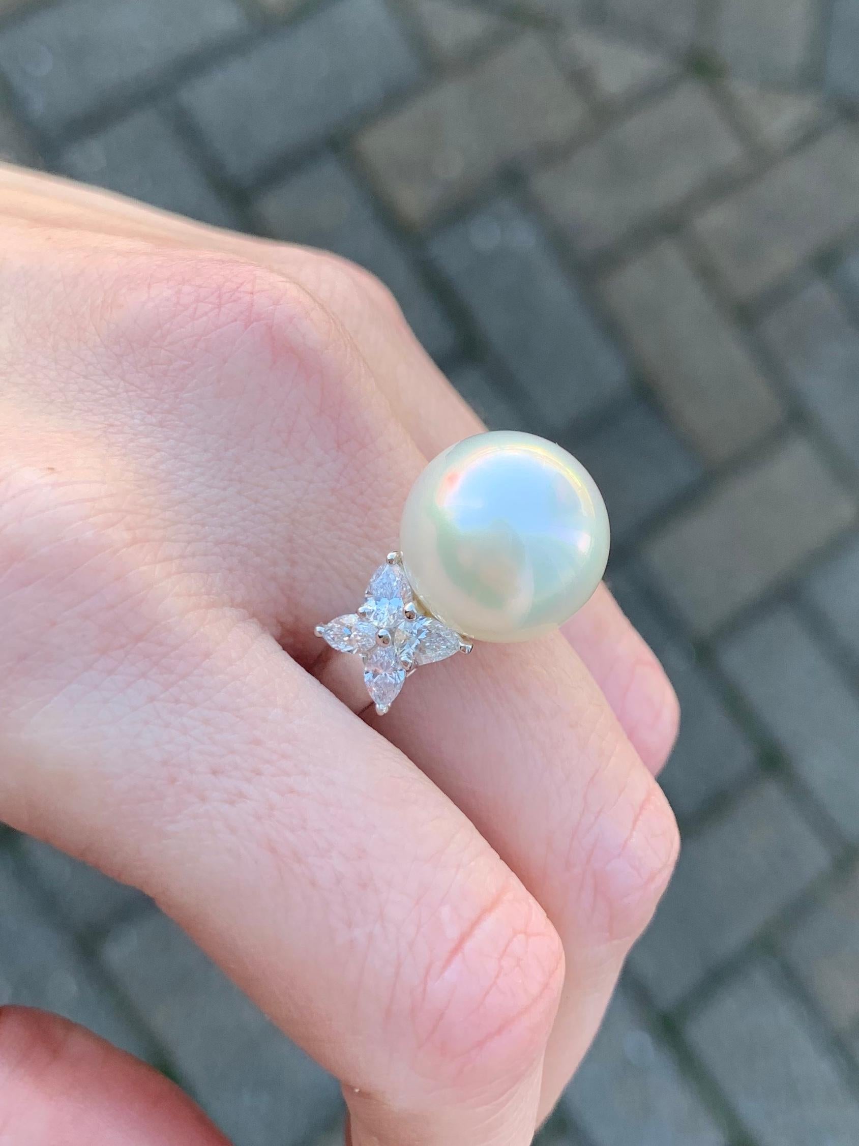 South Sea Pearl and Diamond 18 Karat White Gold Cocktail Ring For Sale 3
