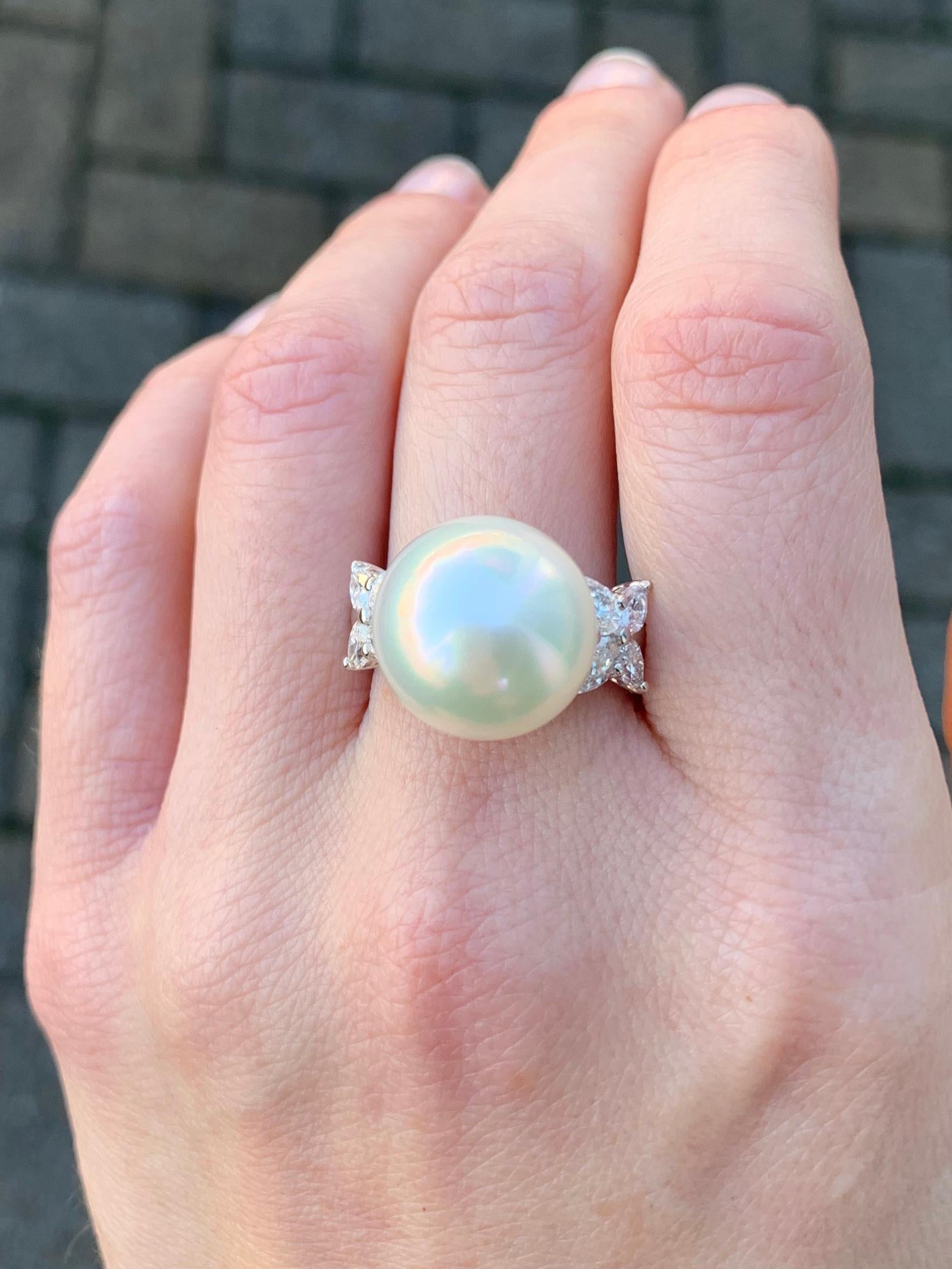 South Sea Pearl and Diamond 18 Karat White Gold Cocktail Ring For Sale 4