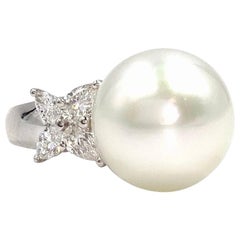 South Sea Pearl and Diamond 18 Karat White Gold Cocktail Ring