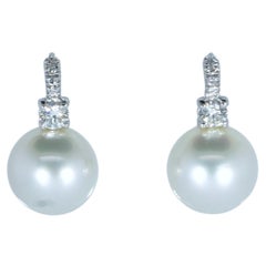 South Sea Pearl and Diamond 18k White Gold Fine Contemporary Earrings