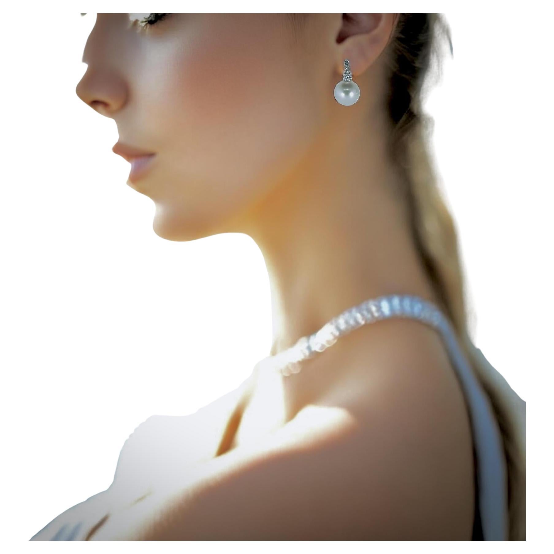 South Sea Pearl and Diamond 18k White Gold Fine Contemporary Earrings